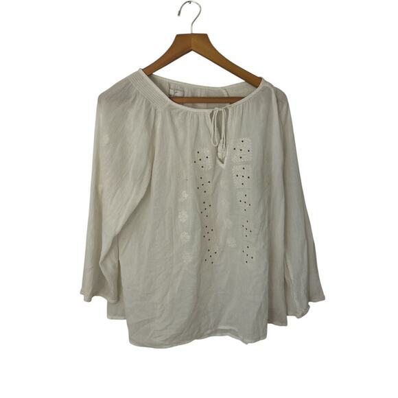 Joie Gauze Top Shirt Cotton Bohemian Tie Neck White Size L - Picture 2 of 5